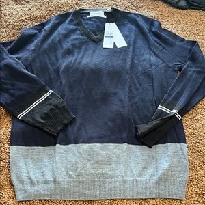 Calvin Klein V-Neck Sweater in Navy and Gray